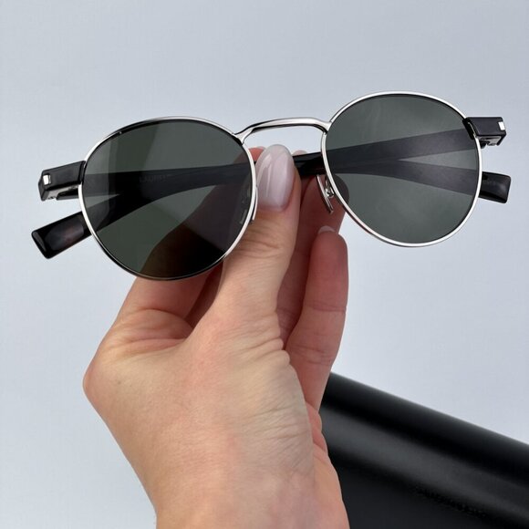 Saint Laurent SL707 001 BRAND NEW Sunglasses Silver Havana Grey Oval Unisex - Picture 1 of 13